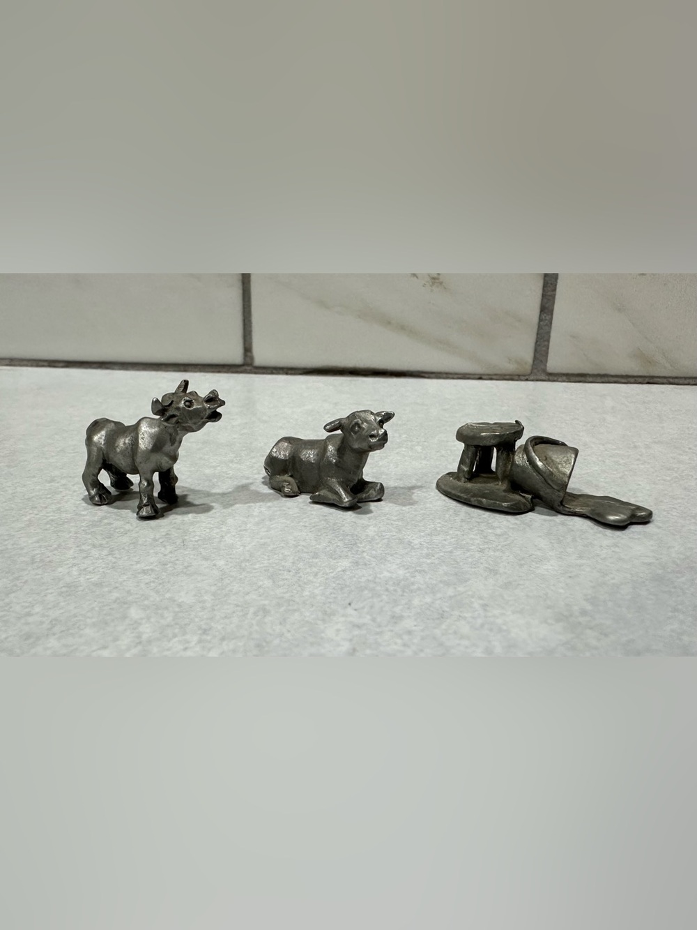 Pewter Cows Stool Milk Bucket Lot of 3 Small